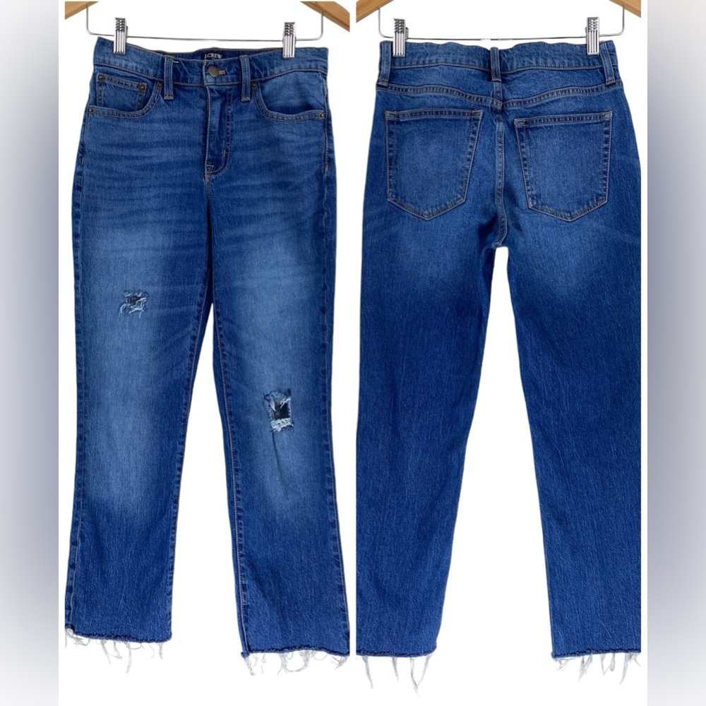 J. CREW Mid Rise Flare Crop Raw Hem Distressed Jeans Size 25